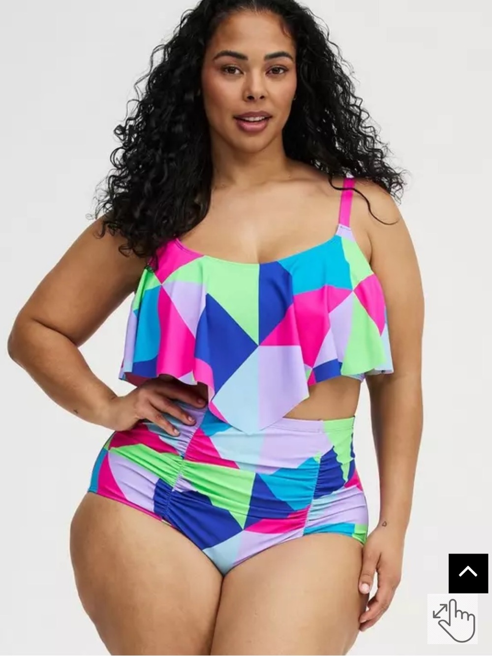 Torrid Size 1 Plus Size Geometric Ruffle Two Piece Swimsuit Pink Purple Blue NW